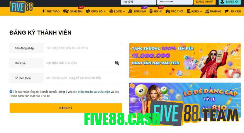Ưu đãi khủng khi đăng ký nhà cái Five88